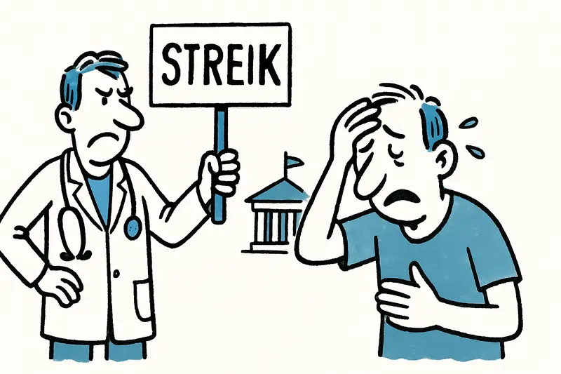 Doctors holding strike signs outside a Balearic hospital, protesting over working conditions