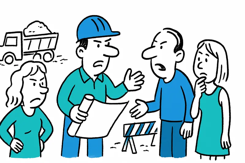 Baustelle in der Avinguda Pere Mas i Reus in Alcúdia mit Absperrungen, Baggern und betroffenen Geschäftsfronten.