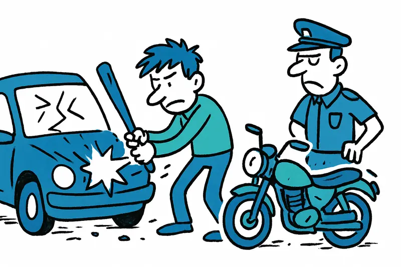 Beschädigte Autos und Motorräder an der Calle Aragón in Palma, Polizei am abgesperrten Tatort