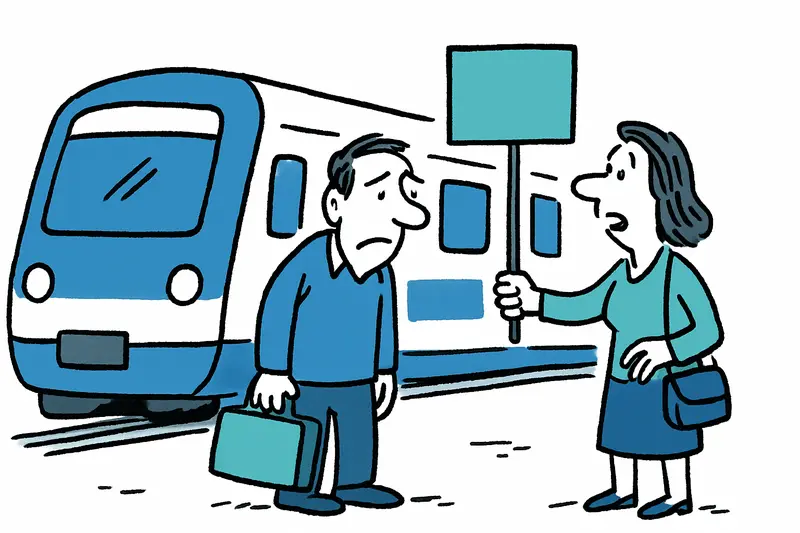 Commuters waiting on the sa Pobla station platform as a regional train arrives