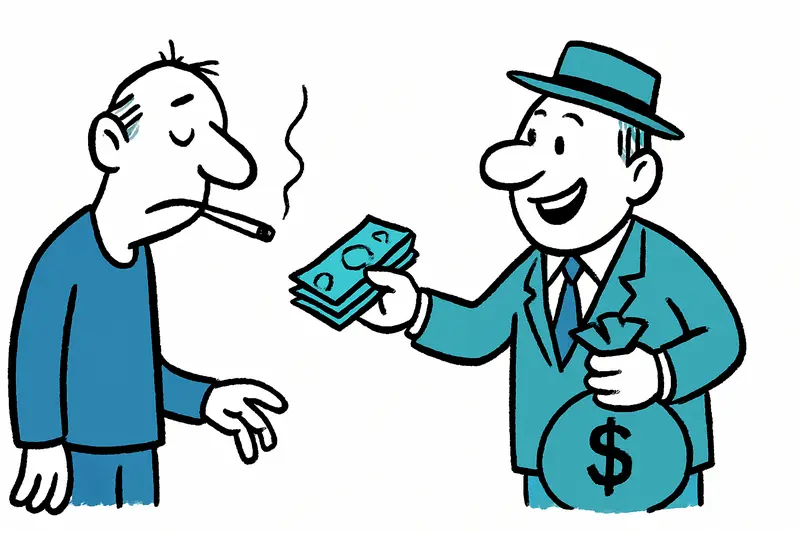 Zigaretten neben Euromünzen und Kassenzettel, Symbol für weniger Konsum bei höheren Steuereinnahmen.