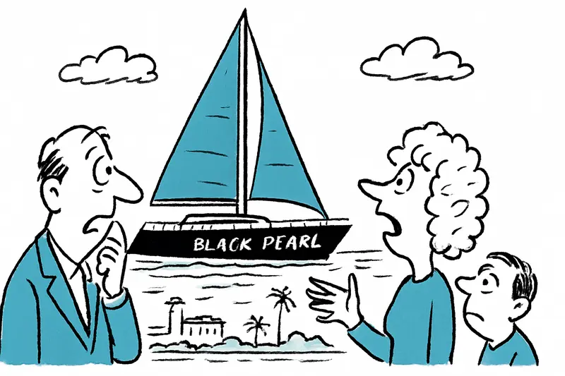 The Black Pearl superyacht docked in Puerto Portals with its tall carbon-fiber masts and expansive sails