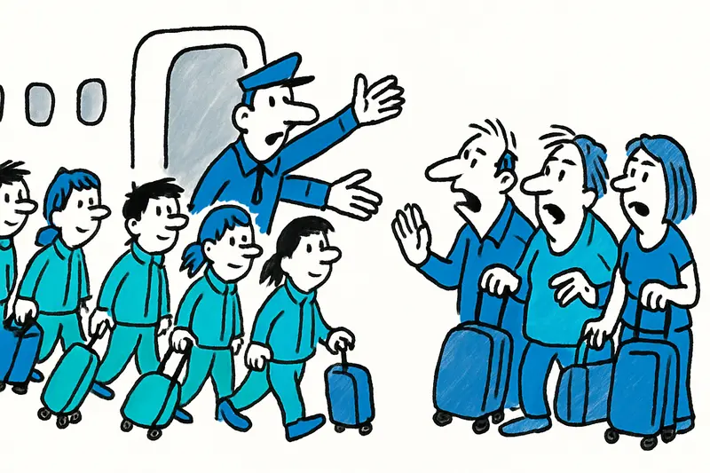 Padres discutiendo con personal del aeropuerto y agentes de la Guardia Civil junto a puerta de embarque