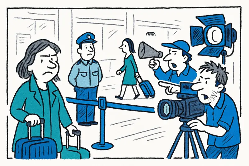 Equipo de cine alemán transforma momentáneamente la zona de llegadas del aeropuerto de Palma en un set de rodaje