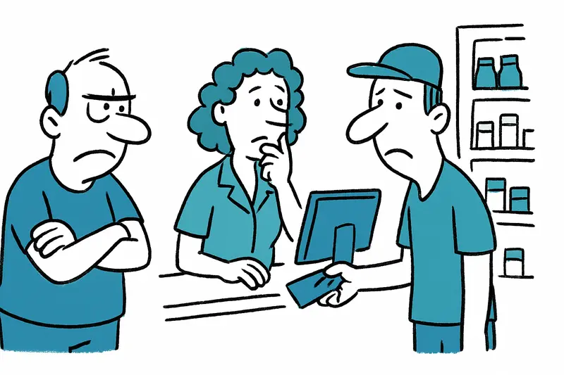 Wartende Kunden in einer Apotheke wegen Umstellung auf E‑Rezept auf Mallorca.