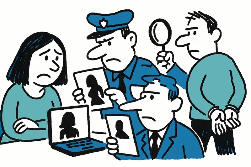 Symbolic collage of Palma courthouse and distorted digital face representing deepfake sexualized violence case