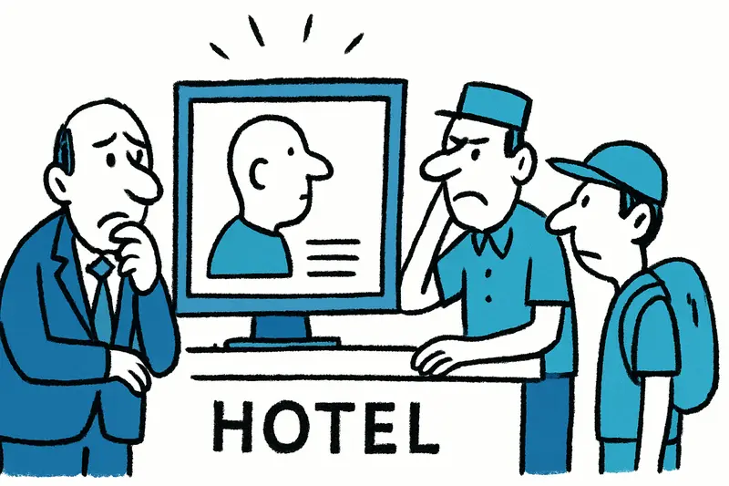 Hotelrezeption auf Mallorca, Gast übergibt Ausweis beim Check-in
