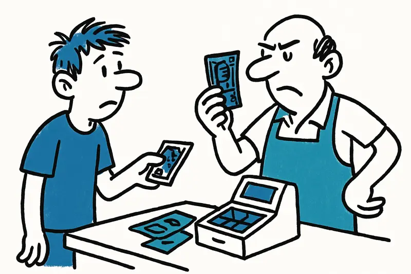 Billetes de libra falsos junto a un cajón registrador en una tienda de Magaluf