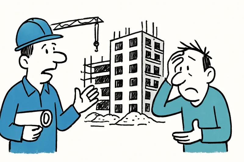 Partially built apartment blocks with cranes and scaffolding at a Balearic construction site.