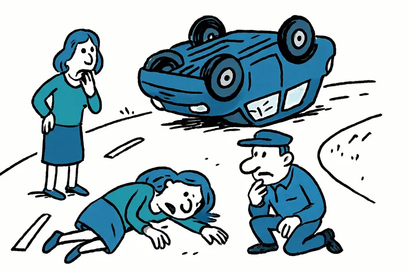 Overturned car on its roof on a narrow mountain road near Valldemossa at dawn