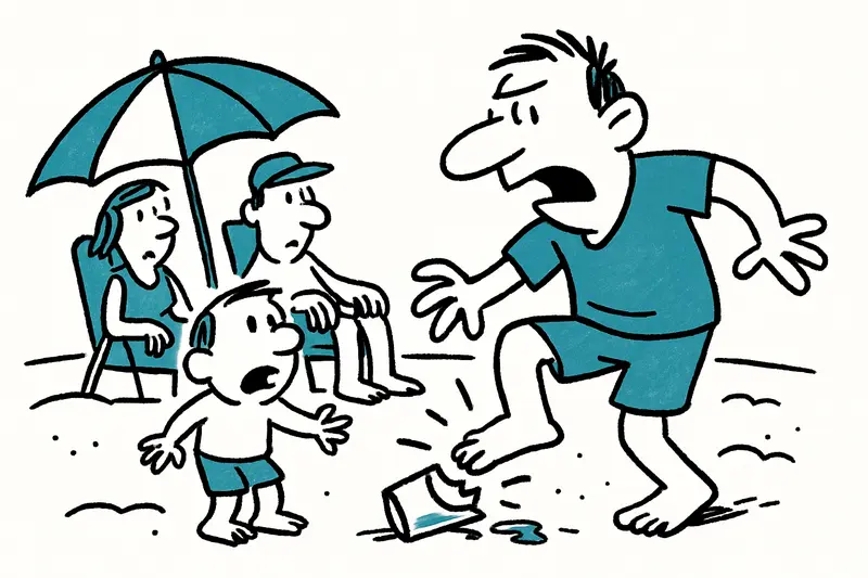 Child's cut foot on sandy beach from broken glass, illustrating danger of discarded glass litter.