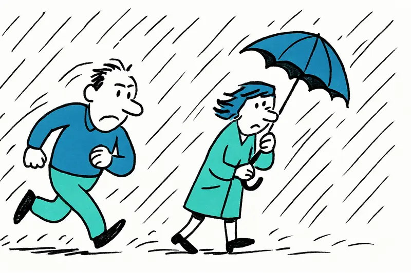 Deserted village main square in Mallorca during rain and windy autumn weather