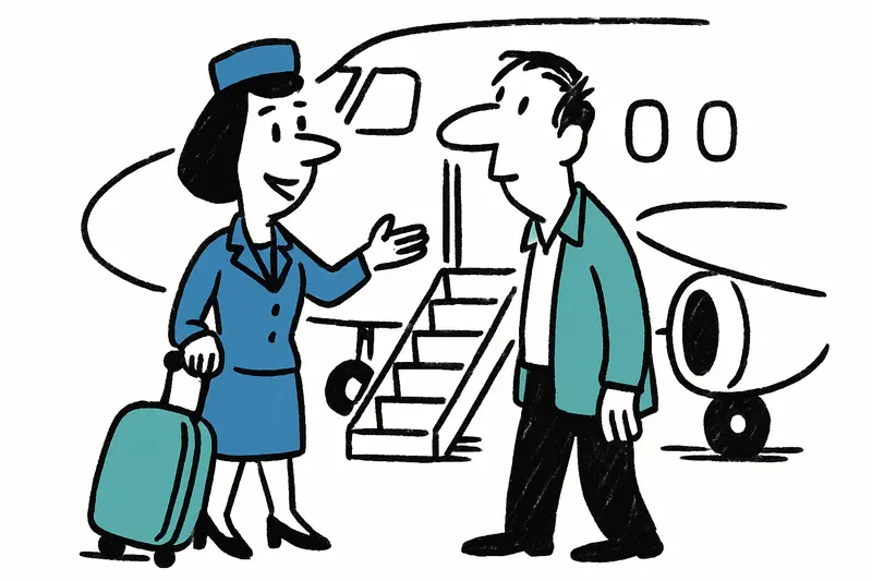 1950s flight attendant in a Pertegaz or Berhanyer evening dress posing beside an airplane with Mallorca coast.