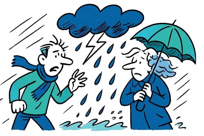 Mallorca coastline under stormy skies with wind, rain and traces of Saharan dust