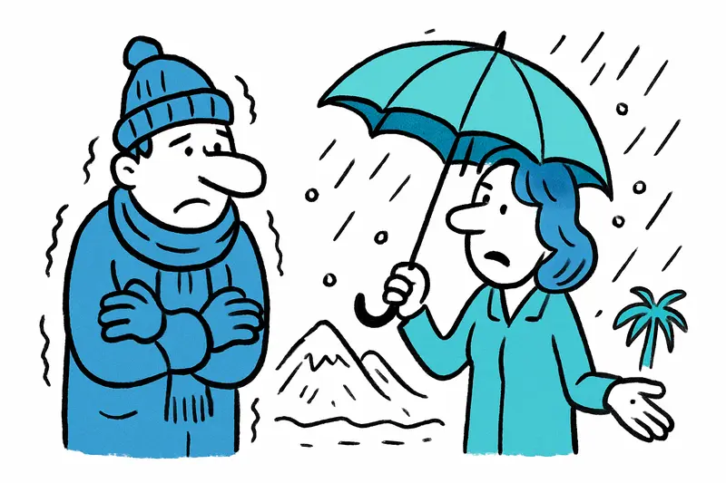 People in Palma wearing warm jackets during a cold front; olive groves in the Serra de Tramuntana