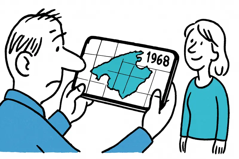Visor interactivo del Consell mostrando vistas aéreas de Mallorca y control deslizante de 1968 hasta hoy.