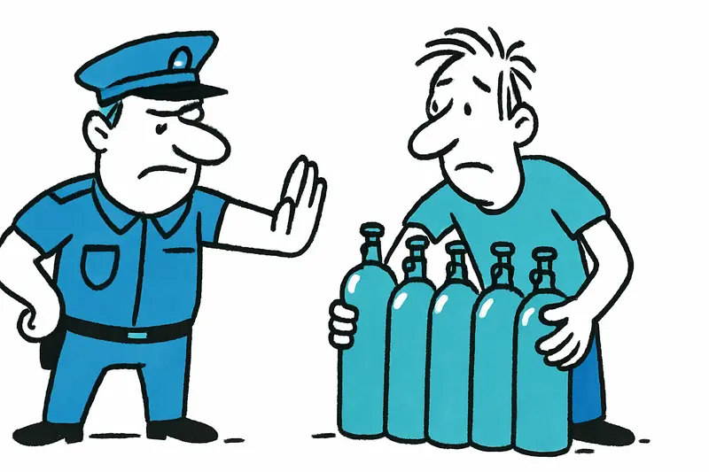 Seized nitrous oxide canisters and bottles displayed near Playa de Palma beach