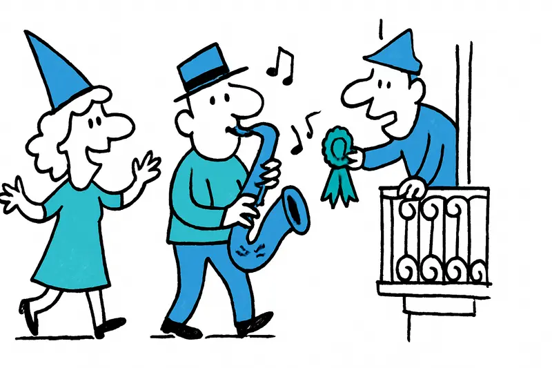 Personas con disfraces coloridos desfilando frente a balcones decorados durante el carnaval Sa Rua en Lloseta