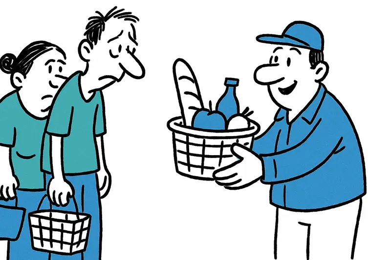 People wait in line outside a Mallorca food bank receiving aid packages.