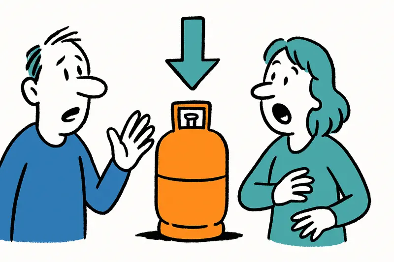 Stacked butane gas bottles outside a shop in Mallorca, representing local household energy supply