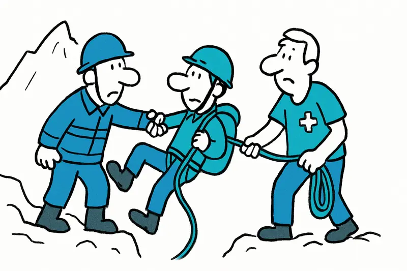 Sanitäter und Feuerwehrleute proben eine Bergrettung auf dem Weg von Biniaraix zur Berghütte Cúber.