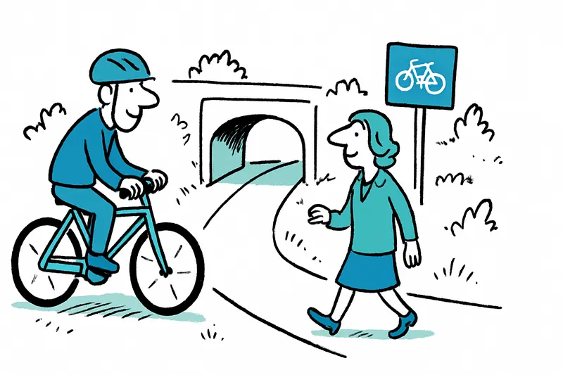 Protected bike and pedestrian path in Canyamel with underpass toward Torre de Canyamel.