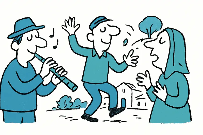 Menschen bei einem musikalischen Neujahrs-Spaziergang im Garten des Landguts Raixa in Bunyola