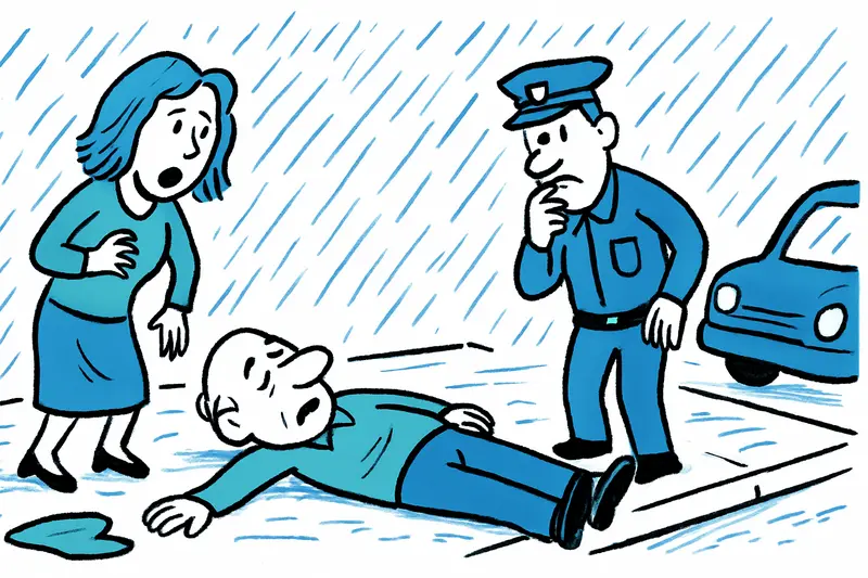 Paramedics attending to a collapsed man on Paseo Mallorca during heavy rain