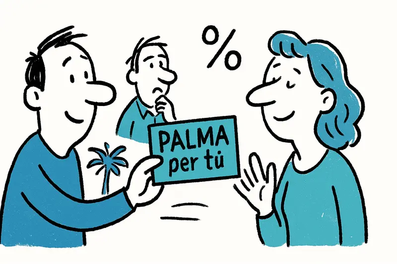 Palma street scene in Advent with lights over Passeig del Born and people strolling near the market