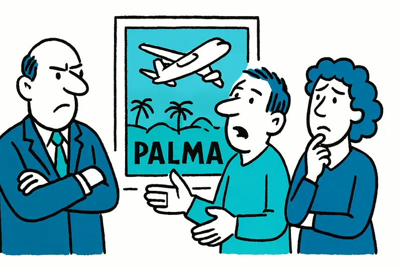 Werbeplakat am Flughafen Palma mit Motiv, das das Balearenparlament zu einer offiziellen Rüge veranlasste