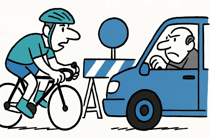 Thousands of cyclists riding on a Mallorca road during the Mallorca 312 amid traffic cones and road-closure signs