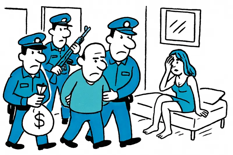 Polizeieinsatz in Palma: Beamte sichern Beweismaterial und beschlagnahmtes Bargeld vor einem Wohnhaus.