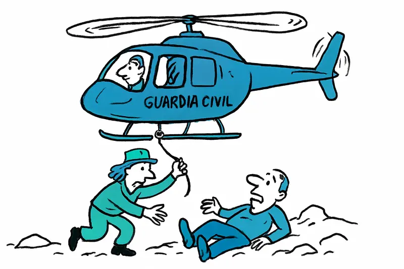 Rettungshubschrauber auf den Balearen, Sanitäter versorgen verletzte Person bei Bergrettung.