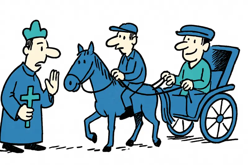 Riders and horse-drawn carriages parading through Sóller during the Sant Antoni festival near Sant Bartomeu church.