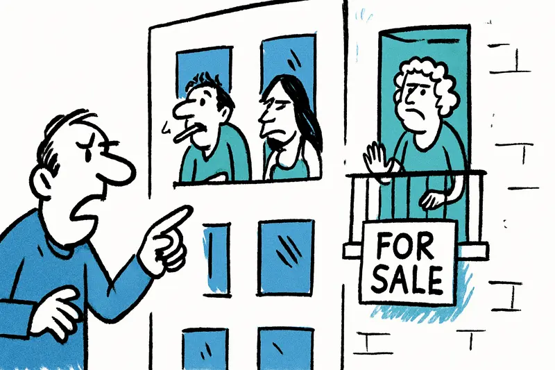 Half-finished housing block on Calle Pere Estelrich Fuster in Santa Margalida with broken windows and signs of occupation