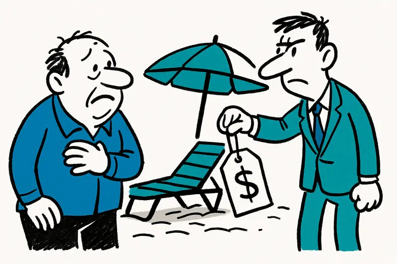 Lined beach loungers on Playa de Palma with empty shoreline, illustrating contested rental concession auction.