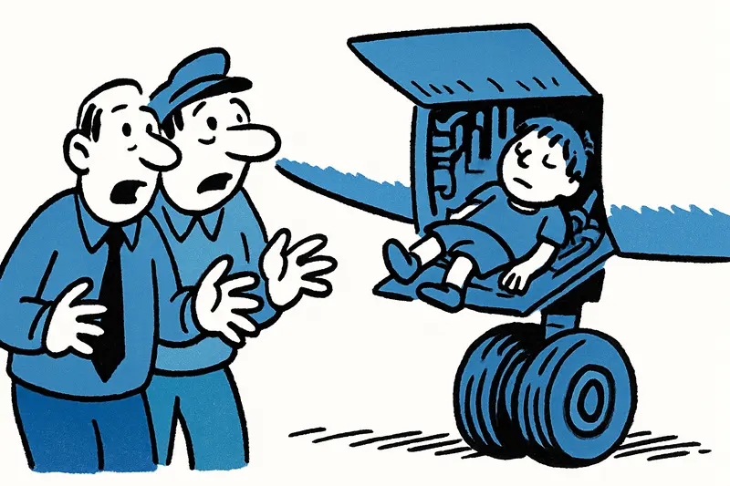 Leg and traces found in a Boeing landing-gear maintenance panel at Son Sant Joan, Mallorca, 1988 (symbolic depiction)