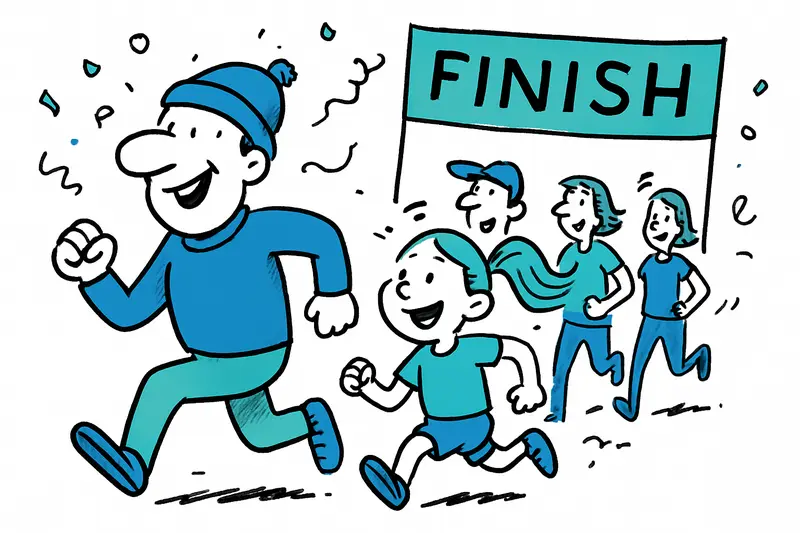 Gruppe von Läuferinnen und Läufern verschiedener Altersgruppen bei einem Silvesterlauf auf Mallorca