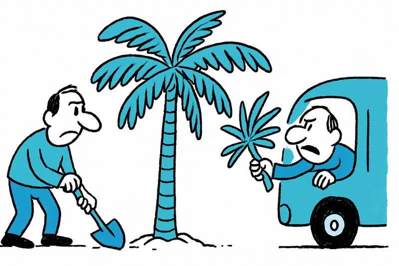 Newly planted Washingtonia palms along Camí de Son Banya, later removed