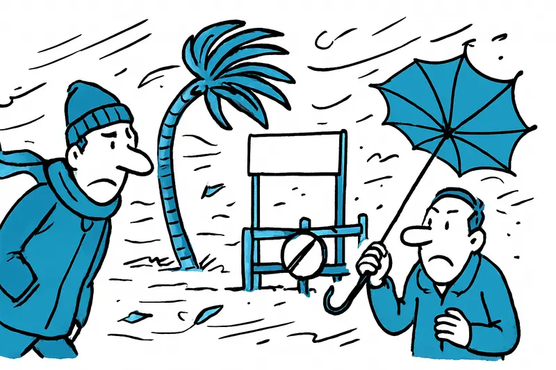 Abgesperrter Paseo Sagrera in Palma bei Sturm und starkem Wind