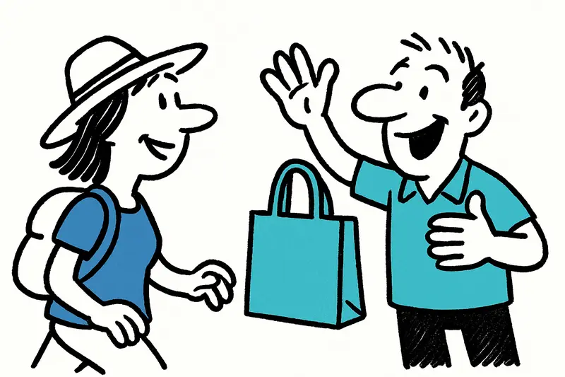 Comerciantes en Palma reparten bolsas reutilizables gratuitas a clientes como agradecimiento en el Día de la Sonrisa.