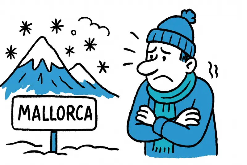 Tramuntana mountains with a light dusting of snow and cloudy sky near Puig Major