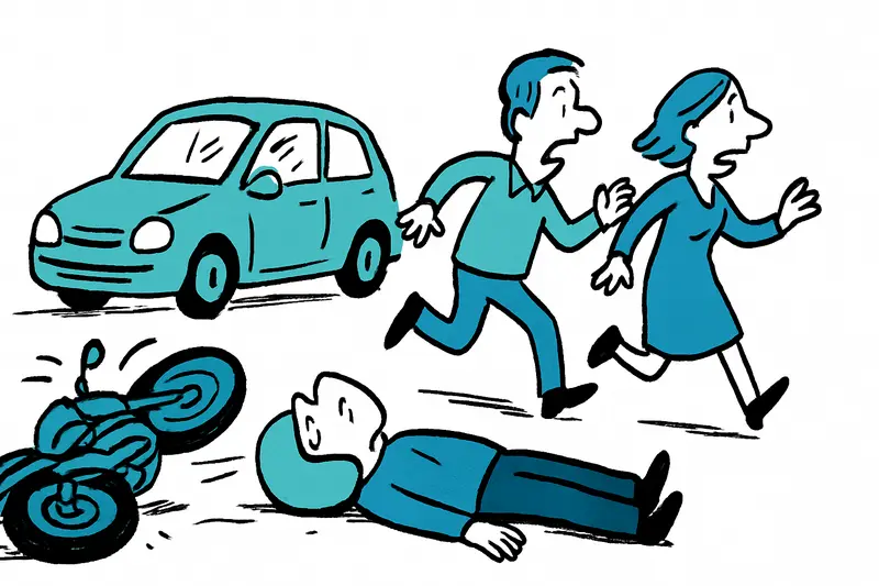 Burning motorcycle and car at the Son Castelló roundabout after a collision