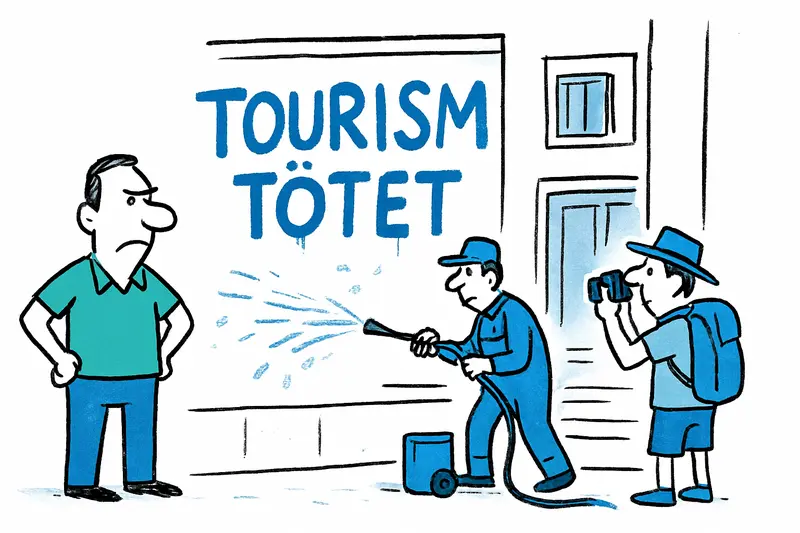 „Tourismus tötet“ an der Ministeriumsfassade: Was bringen solche Parolen?