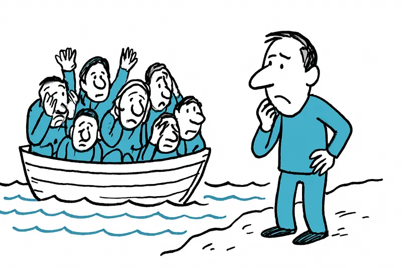 Aerial view of a small boat adrift at sea, spotted 40 nautical miles south of Cabrera with survivors aboard