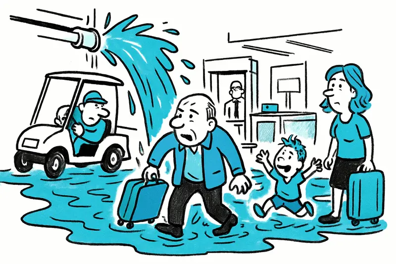 Große Überschwemmung in Palmas Flughafen-Terminal nach defekter Leitung