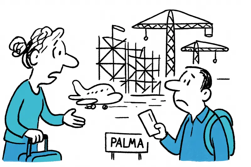 Abgesperrter rechter Flügel der Abfertigungshalle am Flughafen Palma während zweiter Bauphase.