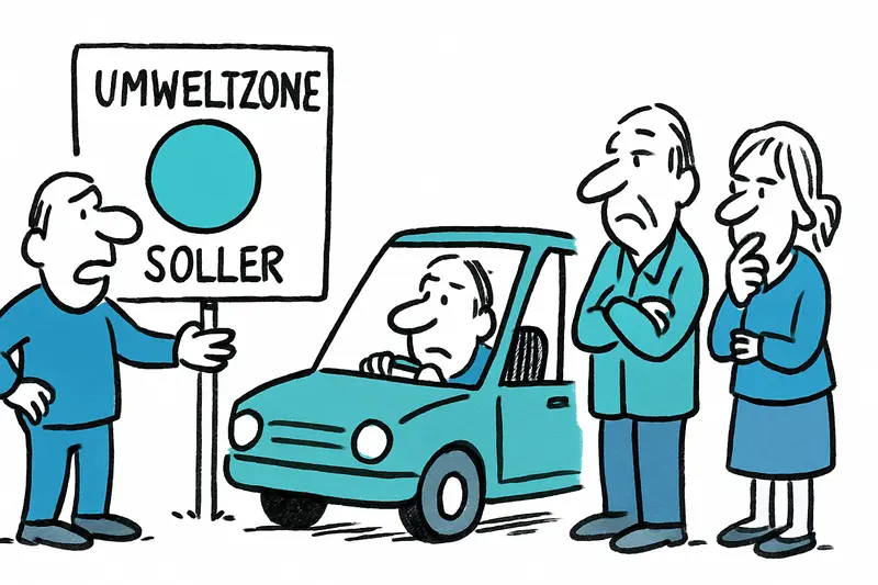 Blick auf Sóllers Ortszentrum mit parkenden Autos in enger Gasse vor historischen Häusern