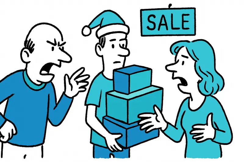 Calle comercial en Mallorca con tiendas abiertas y decoraciones navideñas por los domingos de compras.