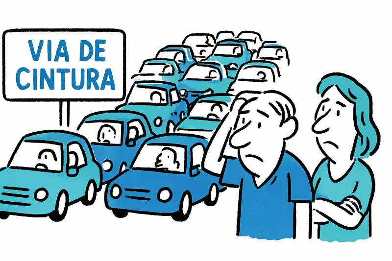 Atasco de vehículos en la Vía de Cintura de Mallorca, coches en fila que muestran congestión diaria.